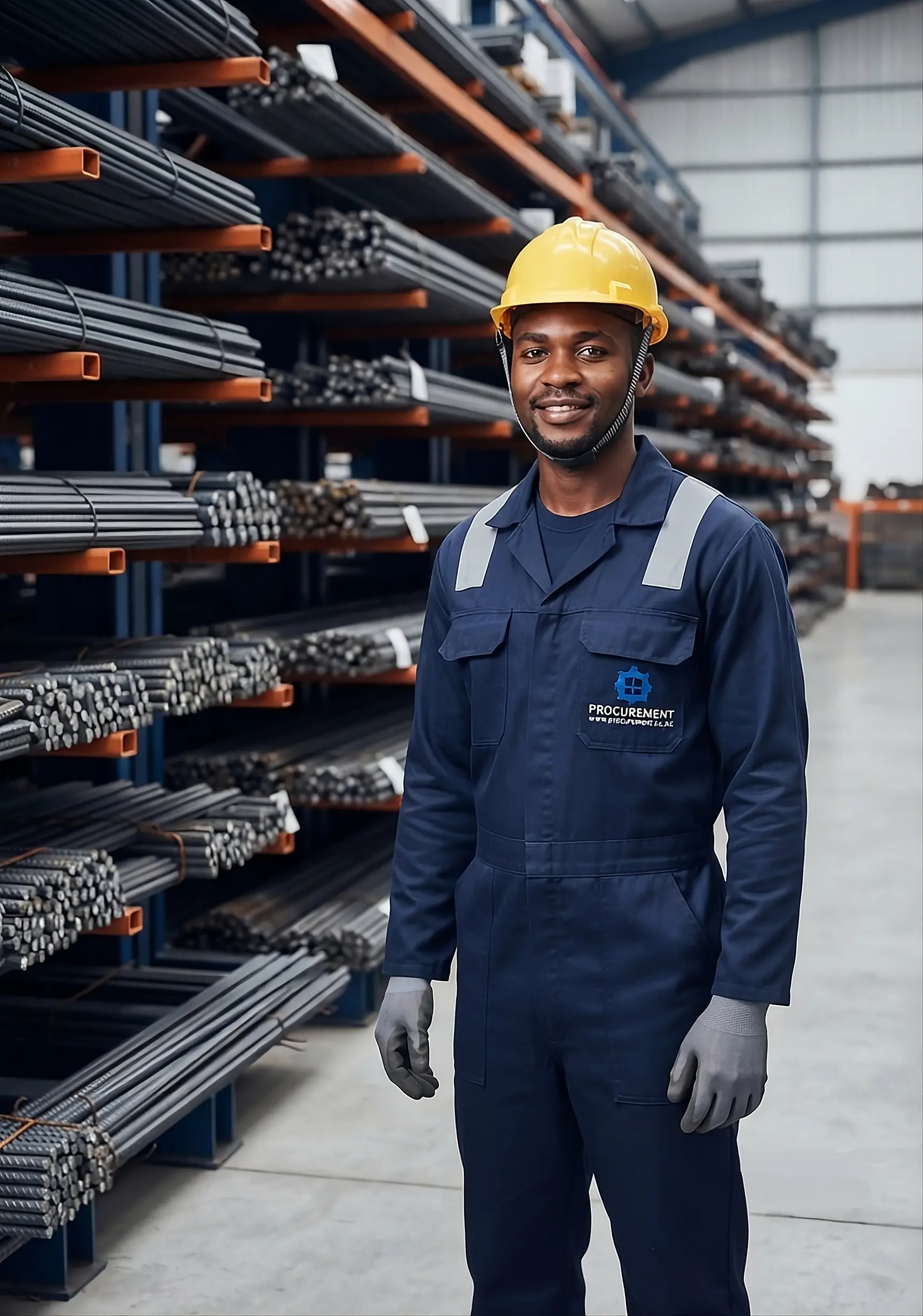 Colaborador da Procurement em armazém de varões de aço